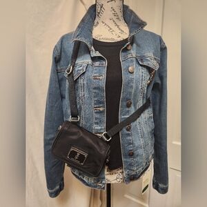 Juicy Couture Black/Blue Nylon Leather Cotton Crossbody Messenger Bag